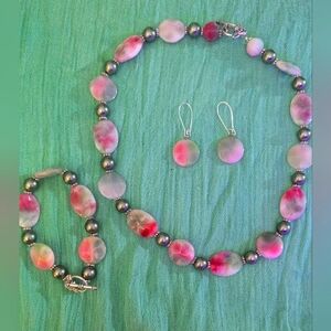 Sterling Silver Watermelon Tourmaline Beaded Necklace Set